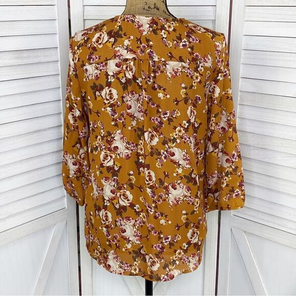 Zac & Rachel Floral Surplice Crossover Blouse Rust Orange Small - Picture 6 of 14